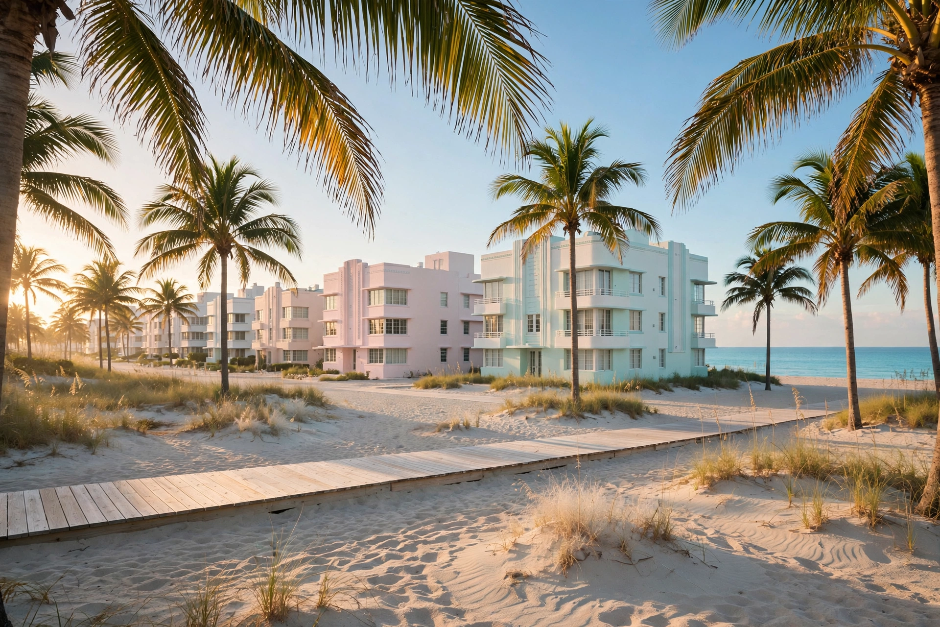 Miami Beach waterfront with palm trees, a favourite Canadian snowbird winter escape