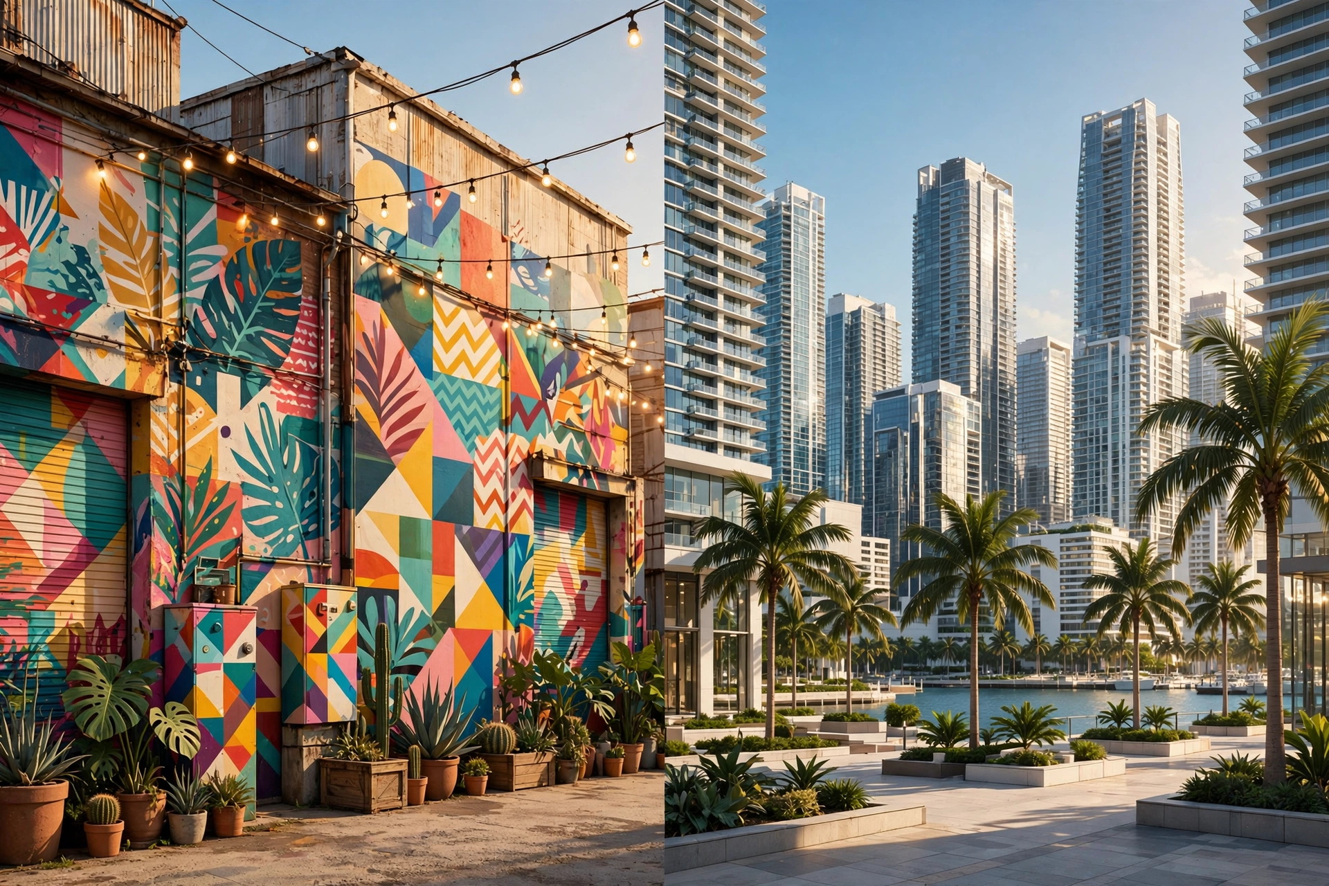 Wynwood vs. Brickell para jóvenes profesionales que viven en Miami — murales de arte urbano vs. skyline de Brickell, guía comparativa